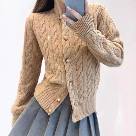 L@uren拉夫家/小马刺绣标粗纱大麻花针织宽松圆领开衫毛衣 商品图2