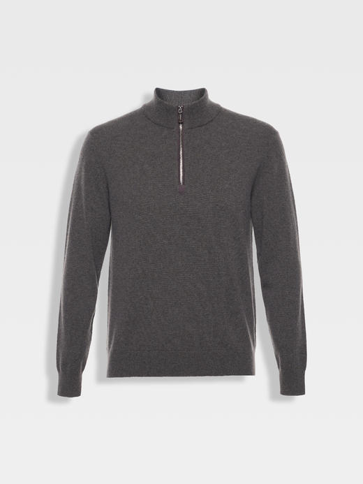 callisto海豚灰阿拉善羊绒半拉链高领毛衣 商品图0