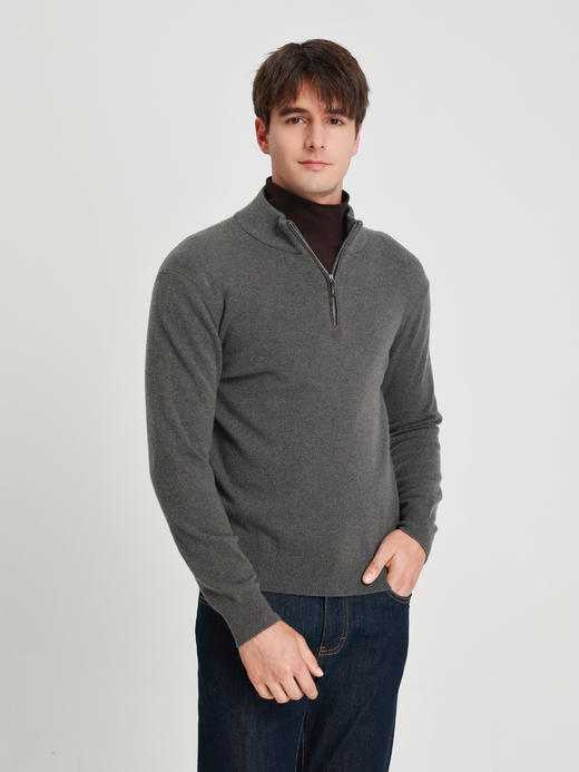 callisto海豚灰阿拉善羊绒半拉链高领毛衣 商品图3