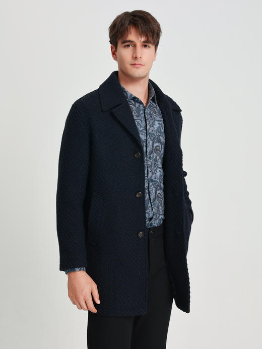 callisto藏青微阔绵羊毛混纺大衣 商品图3