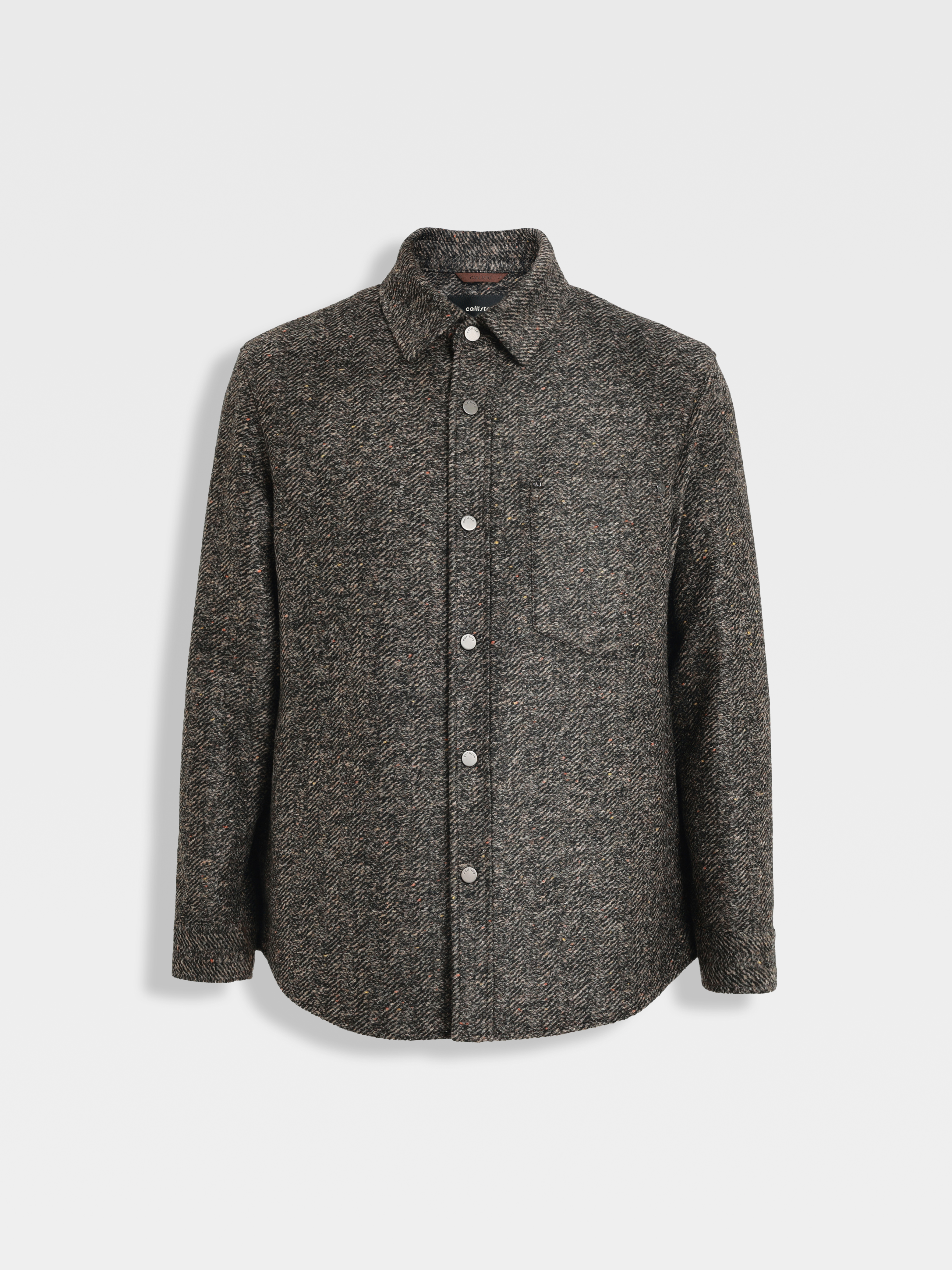 callisto雪茄棕衬衫款粗花呢外套