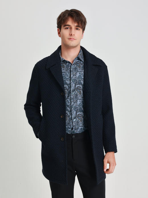 callisto藏青微阔绵羊毛混纺大衣 商品图2