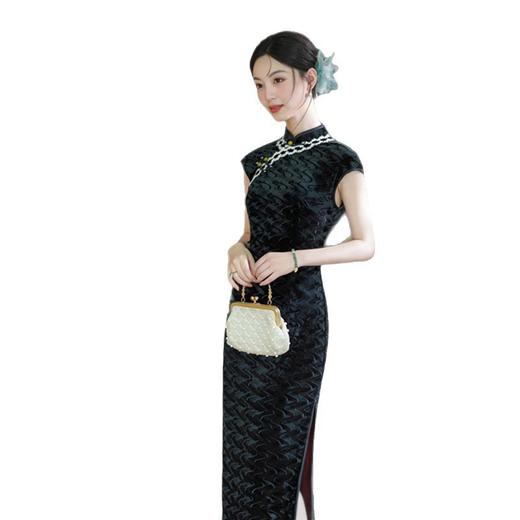 GX韩国绒无袖中式长款改良旗袍2025秋季新款女民国风复古修身旗袍裙 商品图4