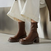 【预售5天】超轻软底爆款棕色马丁靴秋冬新款厚底增高瘦瘦弹力切尔西短靴WC&M3532 商品缩略图1