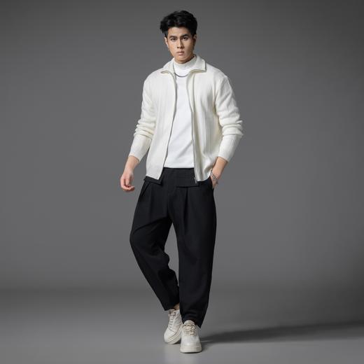 PINLI品立2025秋季新款男士高领条纹提花拉链开衫针织衫毛衣外套GD253110081 商品图1