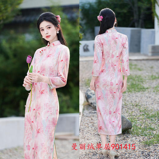 GX曼丽绒单层年轻少女款长裤七分袖旗袍2025夏新款复古国风日常旗袍 商品图1