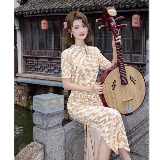 GX现代时尚改良新中式长款丝绒短袖旗袍2025秋季新款日常旗袍 商品图3