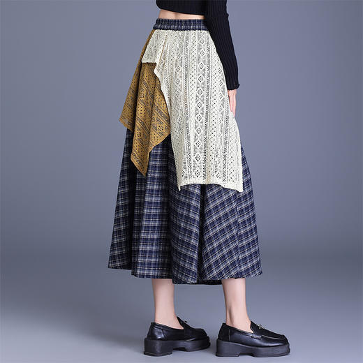 2025秋季新款时髦撞色百褶大摆裙格纹松紧腰MYX2678 商品图2