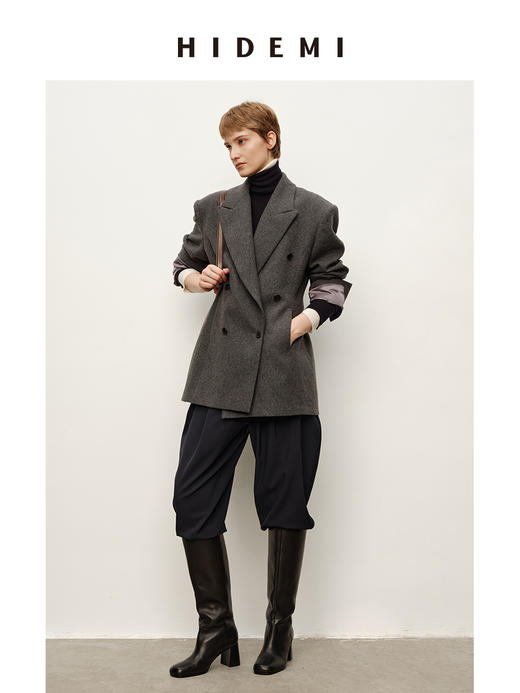 HIDEMI 进口意大利头层牛皮方圆头粗5cm中跟靴骑士靴高筒长靴 商品图12