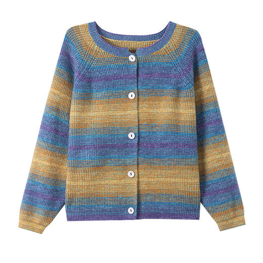 CC10-6589设计感撞色彩虹条纹圆领针织开衫2025年秋季韩版减龄蝙蝠毛衣外套 商品图4