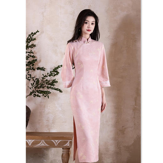 GX现代时尚改良新中式长款倒大袖旗袍2025早秋新款七分袖旗袍 商品图0