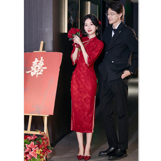 GX红色旗袍改良年轻款2025秋新款女中式新娘结婚订婚敬酒服回门旗袍 商品图3