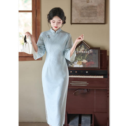 GX新中式改良旗袍2025秋新款年轻款少女清新国风日常可穿倒大袖旗袍 商品图2