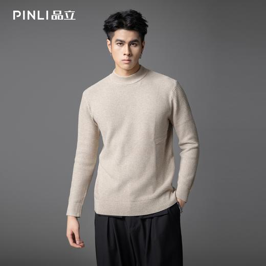 PINLI品立2025秋季新款半高领修身格纹毛衣男休闲百搭打底针织衫GD253110076 商品图5