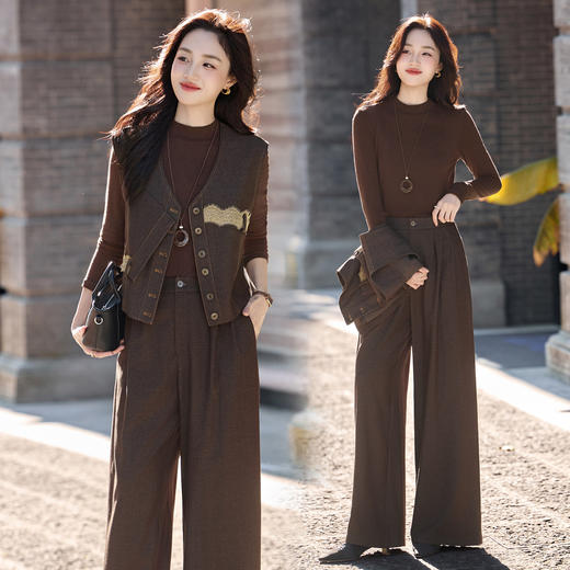 时尚马甲阔腿裤套装女春秋2025新款爆款高级感气质减龄穿搭三件套 商品图1