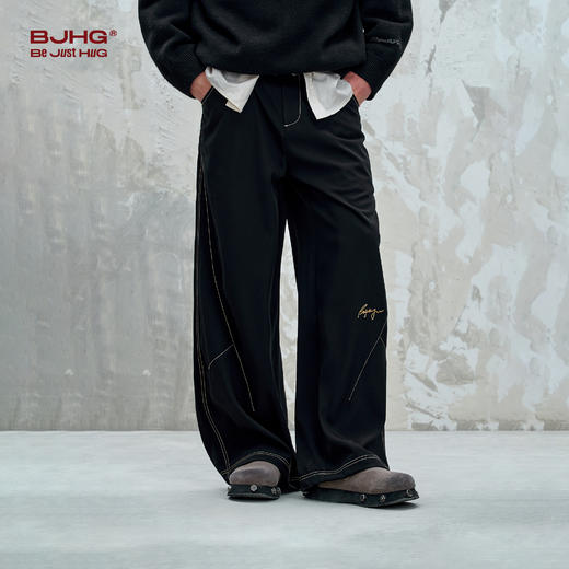 BJHG不计后果复古撞色明线休闲裤男款秋季梭织垂感直筒宽松西裤男 商品图3