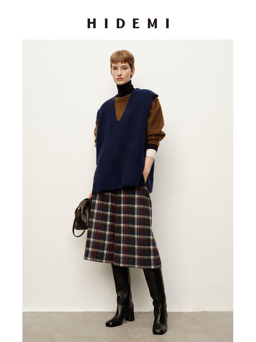 HIDEMI 复古色织格纹羊毛阔腿宽松休闲裤加厚毛呢中长裤配靴神裤 商品图8