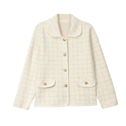 QG-6046高级感毛呢外套春秋加厚格子翻领上衣2025新款大码胖妹妹开衫显瘦 商品图4