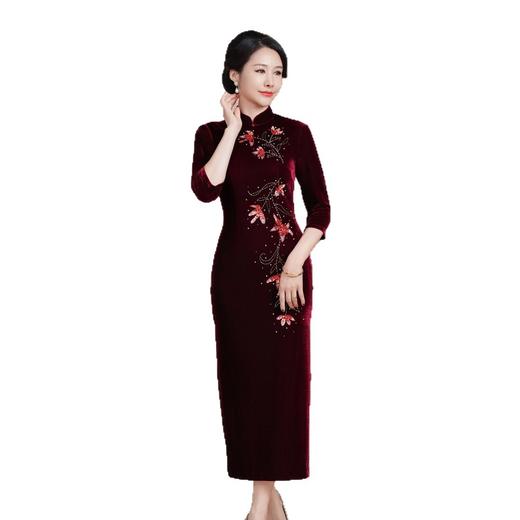 HYX秋冬新款修身丝绒旗袍女高级感喜婆婆喜妈妈敬酒服长款 商品图4