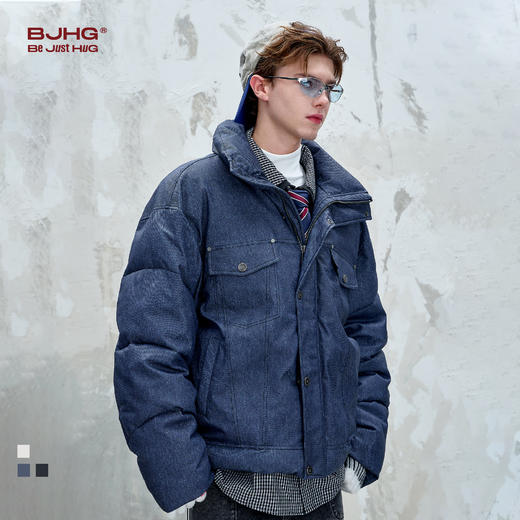 BJHG不计后果工装夹克棉服男款冬季美式仿牛仔棉衣PU皮棉袄外套男 商品图0
