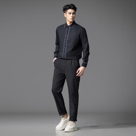 PINLI品立春季新款男士商务休闲长袖衬衫明线简约百搭衬衣潮GD253113064 商品图3