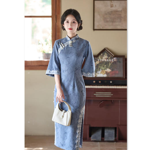 GX麂皮绒倒大袖旗袍2025秋冬新款时尚改良新中式年轻女士日常旗袍裙 商品图0