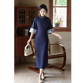 GX时尚改良新中式长款倒大袖拼接旗袍2025秋新款日常气质旗袍
