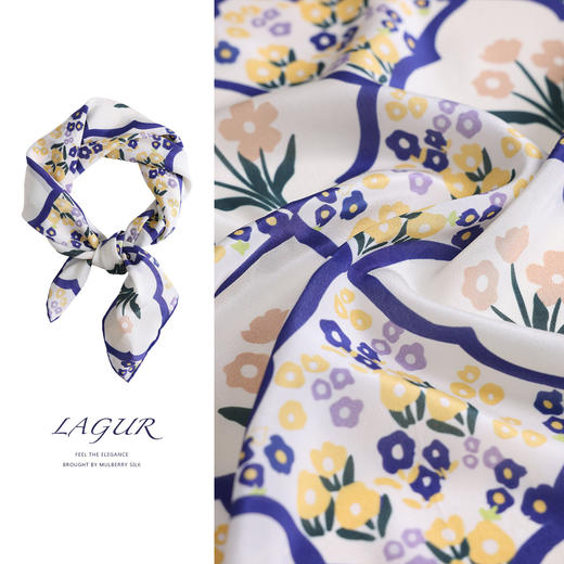 「日系雅致紫白系」100%桑蚕丝丝巾小尺寸方巾多功能发带春秋新款 商品图3