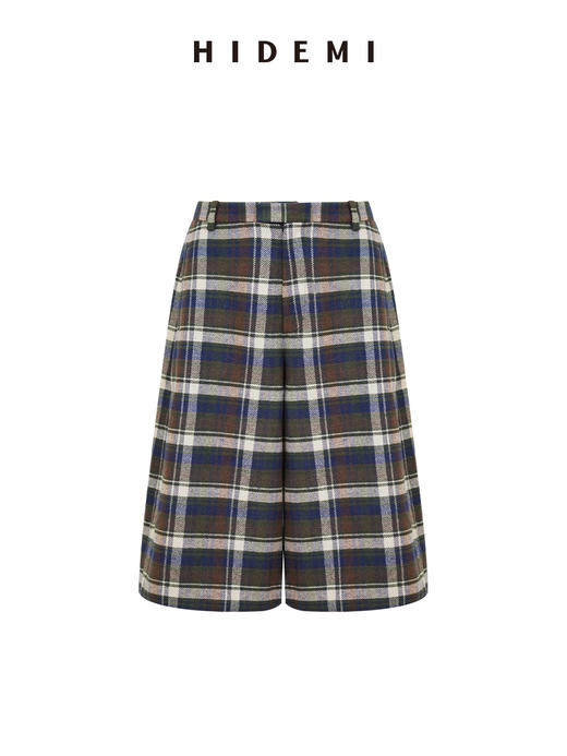 HIDEMI 复古色织格纹羊毛阔腿宽松休闲裤加厚毛呢中长裤配靴神裤 商品图9