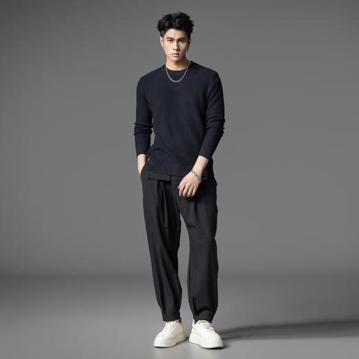PINLI品立2025秋季新款男士修身圆领格子提花打底针织衫套头毛衣GD253110075 商品图1