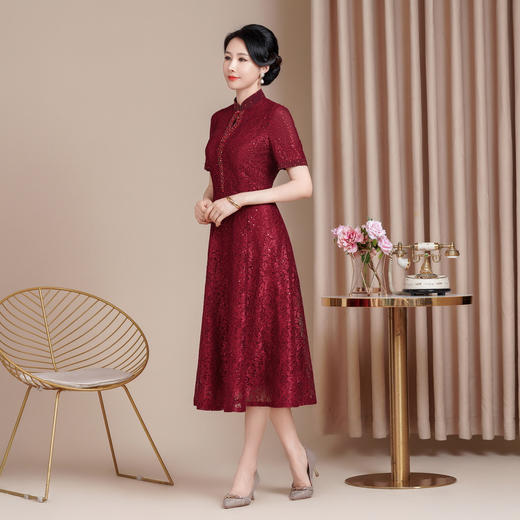 HYX新款高级感女旗袍连衣裙婚礼国潮婚宴装气质短袖大摆 商品图2