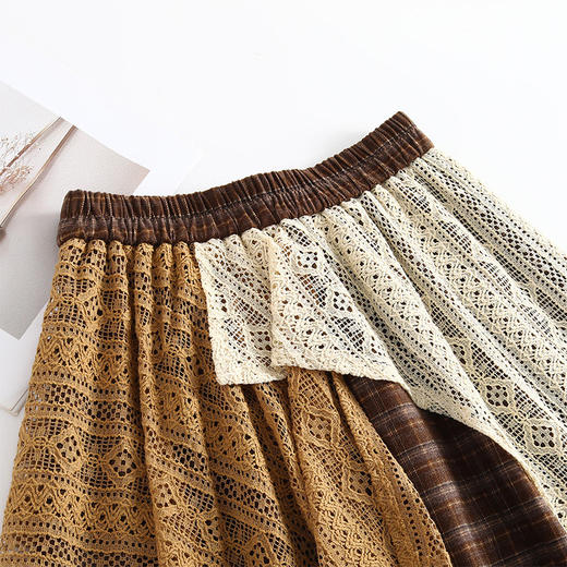 2025秋季新款时髦撞色百褶大摆裙格纹松紧腰MYX2678 商品图3