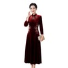 HYX秋装新款高级感韩国绒旗袍连衣裙婚礼国潮婚宴装气质大摆裙 商品缩略图4