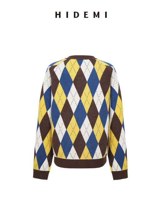 HIDEMI 进口美利奴羊毛原创复古手绘图案长袖针织中厚款开衫毛衣女 商品图8