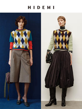 HIDEMI 进口美利奴羊毛原创复古手绘图案无袖套头毛衣中厚款背心女