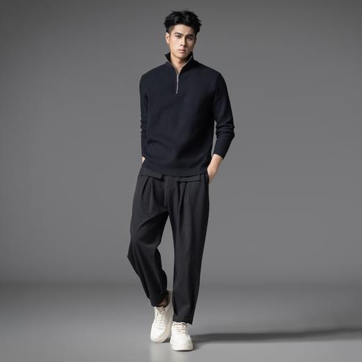 PINLI品立2025秋季新款男士拉链门襟高领条纹提花打底针织衫毛衣GD253110078 商品图1