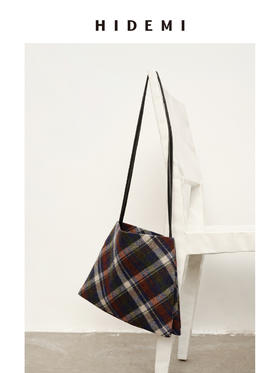 HIDEMI 复古色织格纹羊毛双层极简方形设计感托特单肩包小背包