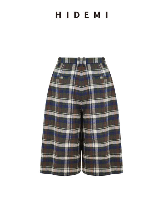 HIDEMI 复古色织格纹羊毛阔腿宽松休闲裤加厚毛呢中长裤配靴神裤 商品图10