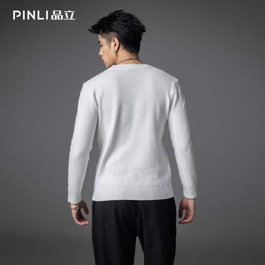 PINLI品立2025秋季新款男士修身圆领格子提花打底针织衫套头毛衣GD253110075 商品图5