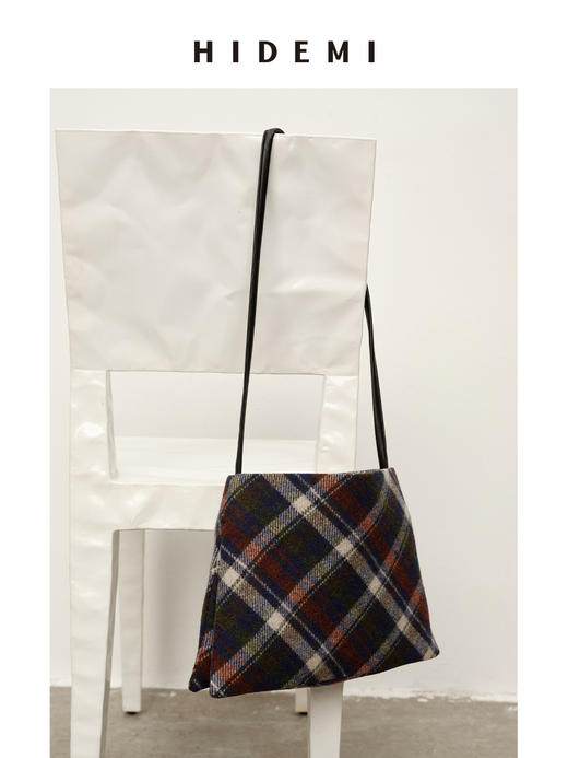 HIDEMI 复古色织格纹羊毛双层极简方形设计感托特单肩包小背包 商品图4