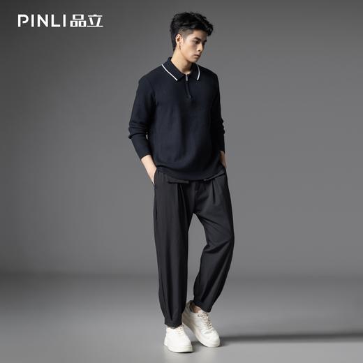 PINLI品立2025秋季新款男士拉链门襟翻领打底套头针织衫毛衣上衣GD253110080 商品图3