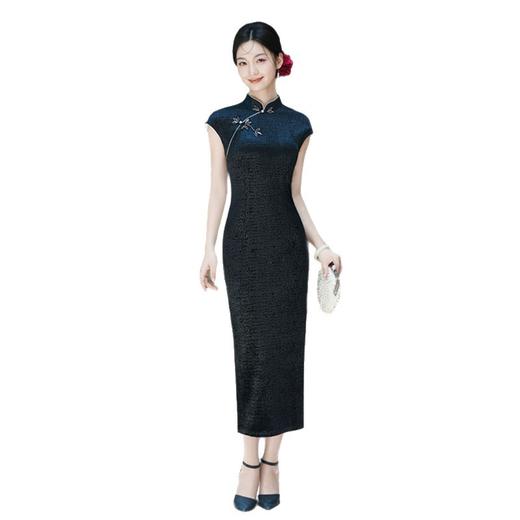 GX港风新中式长款坎肩袖旗袍2025秋季新款复古国风高级感宴会旗袍裙 商品图4