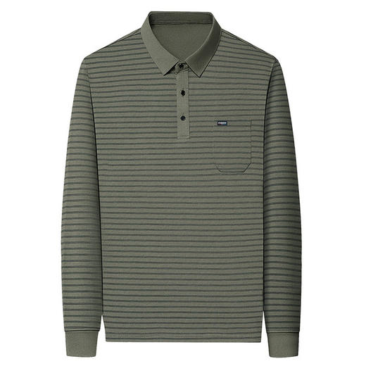 【买1送1男士长袖t恤】中年爸爸春秋装真口袋Polo衫翻领条纹上衣 商品图4