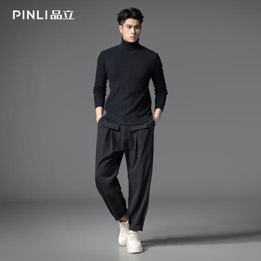 PINLI品立2025秋季新款男士修身高领提花格子打底毛衣套头针织衫GD253110077 商品图3