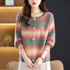 CC10-6589设计感撞色彩虹条纹圆领针织开衫2025年秋季韩版减龄蝙蝠毛衣外套 商品缩略图1
