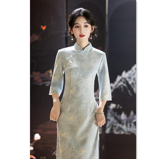 GX老上海复古中国风长款麂皮绒短袖旗袍2025初秋新款年轻女士旗袍裙 商品图4