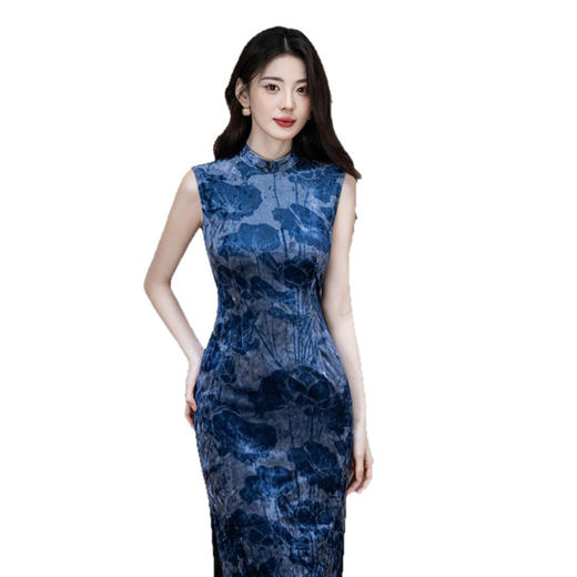 GX钻石绒长款无袖旗袍2025初秋新款复古国风改良新中式日常可穿旗袍 商品图4