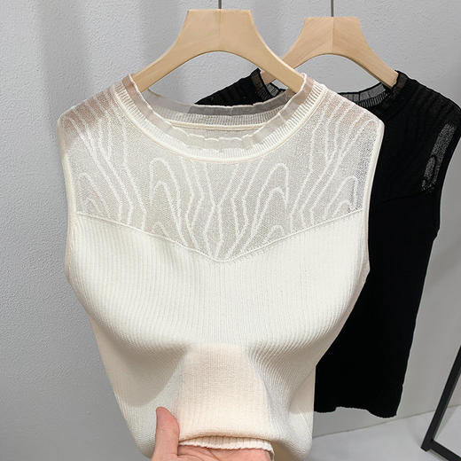 X5Q2605-CS针织背心女2025新款女装精致荷叶领拼接打底衫无袖内搭显瘦上衣 商品图0