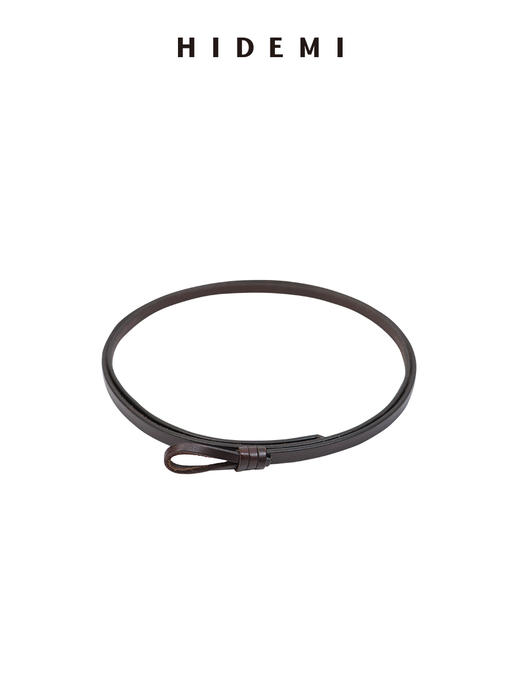 HIDEMI 进口西班牙头层牛皮腰带手工制作复古乌木棕色极细皮带 商品图4
