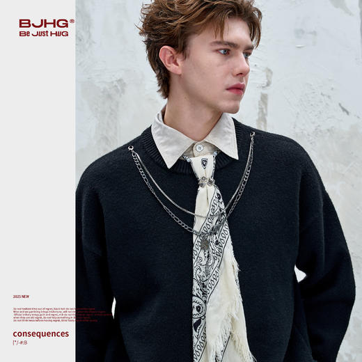 BJHG不计后果重磅纱线毛衣男秋季2025新款美式慵懒百搭圆领针织衫 商品图1